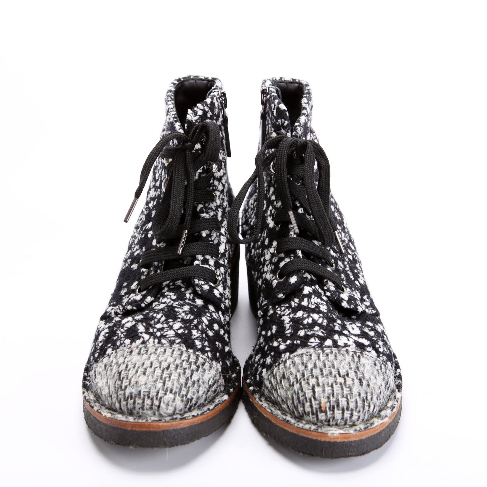 Cap Toe CC Tweed Ankle Boots Size 38.5 Black/White