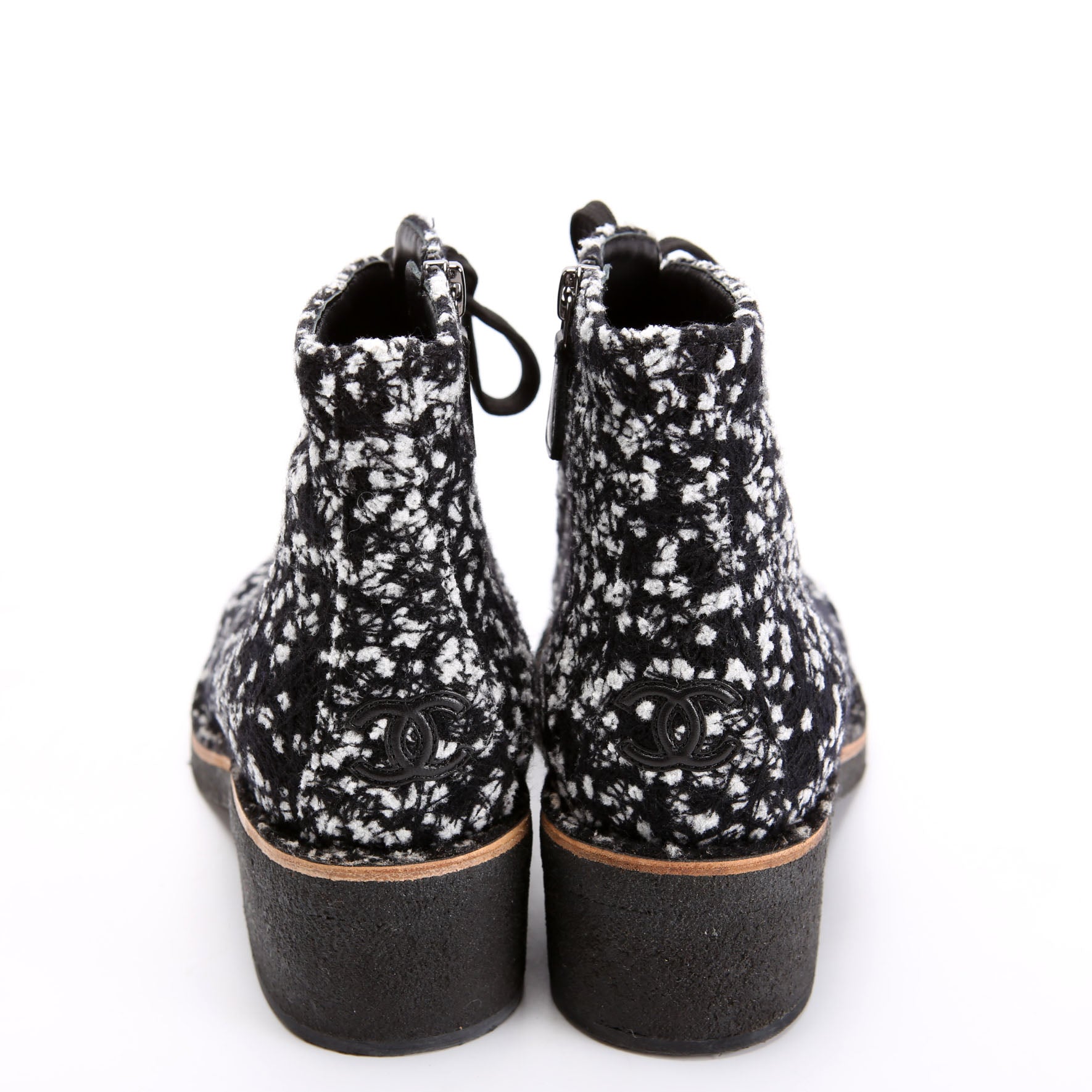 Cap Toe CC Tweed Ankle Boots Size 38.5 Black/White