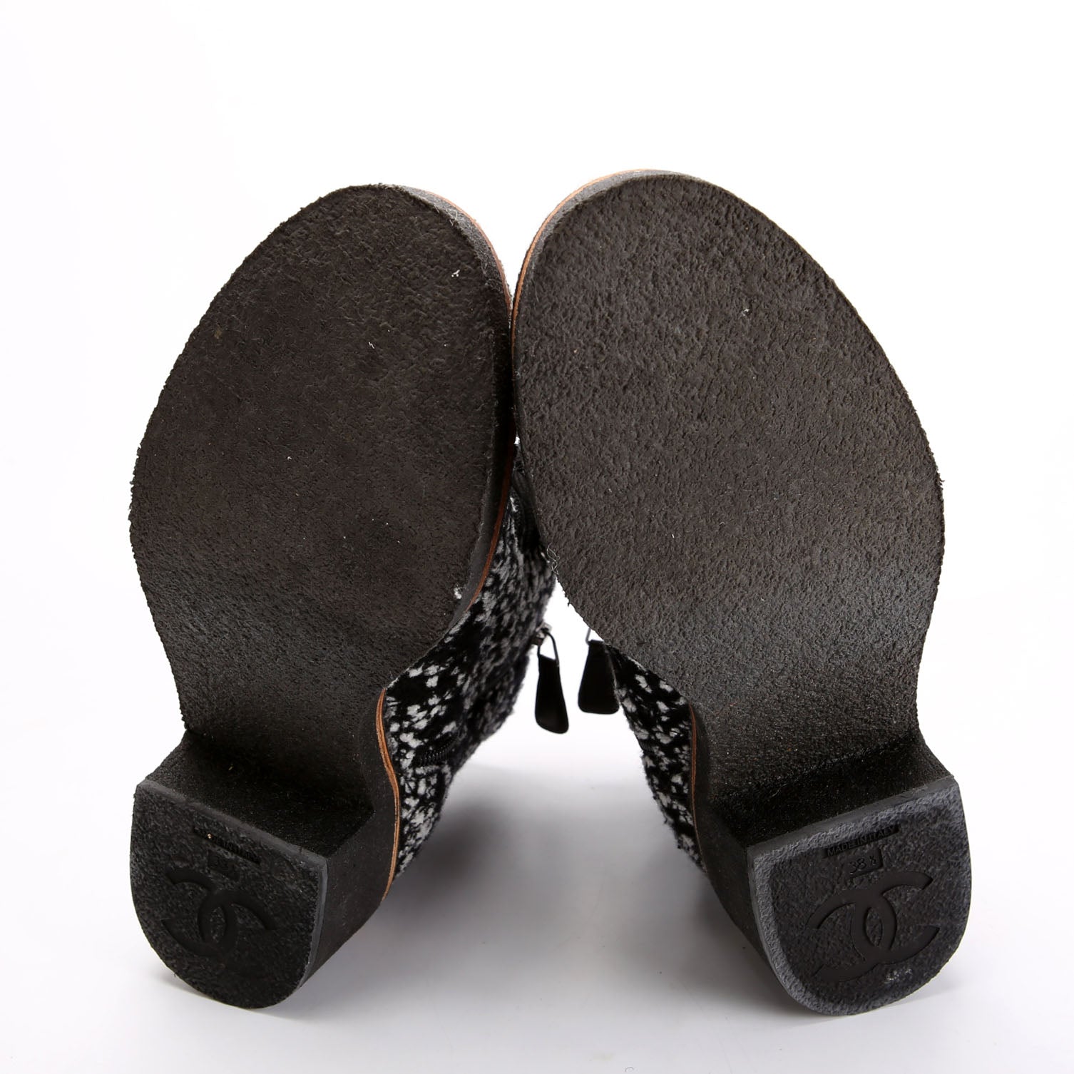 Cap Toe CC Tweed Ankle Boots Size 38.5 Black/White