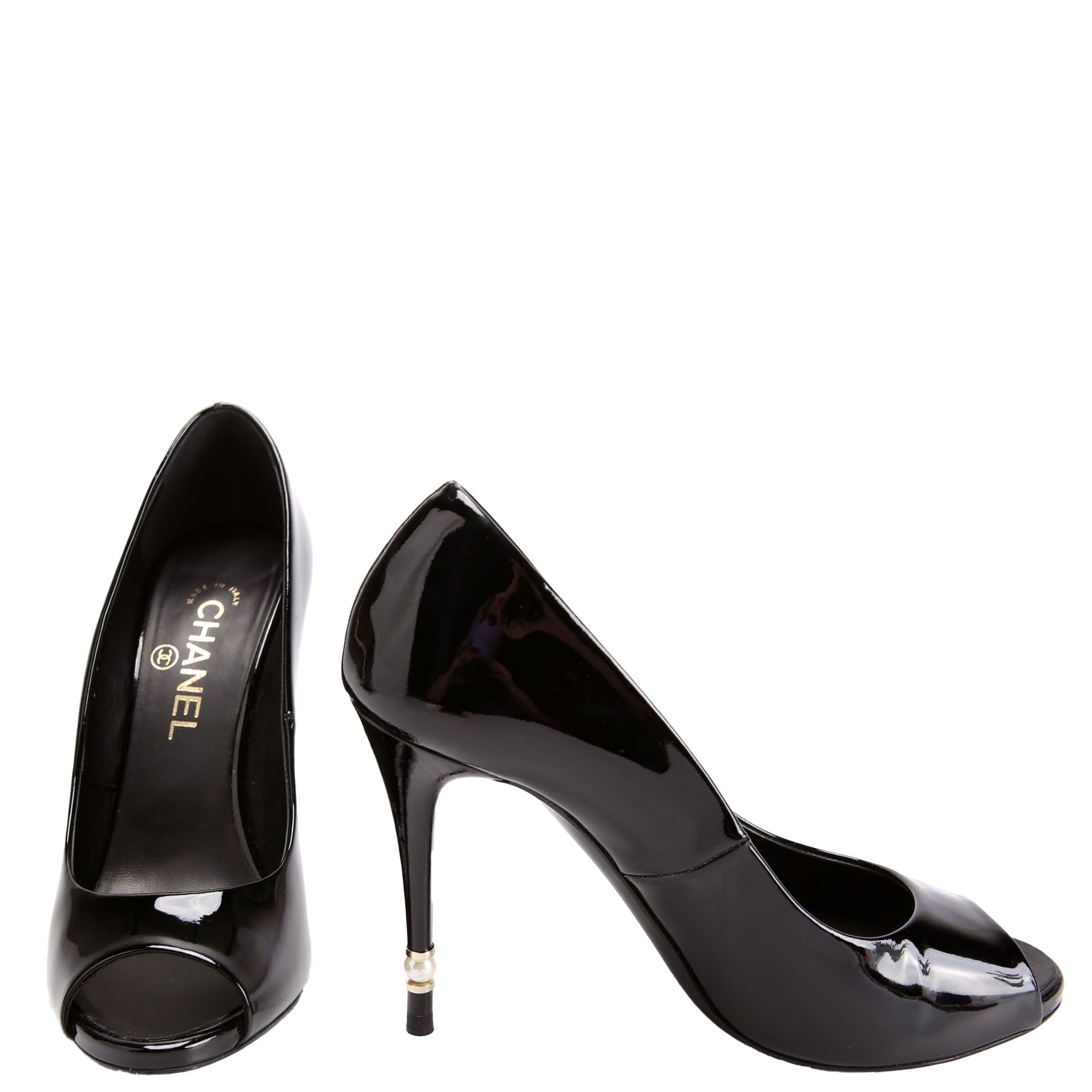 Peep Toe Patent Pearl Pumps Size 39 Black