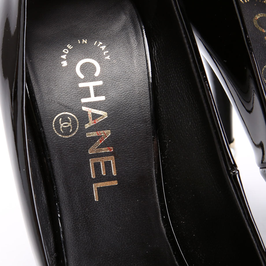 Peep Toe Patent Pearl Pumps Size 39 Black