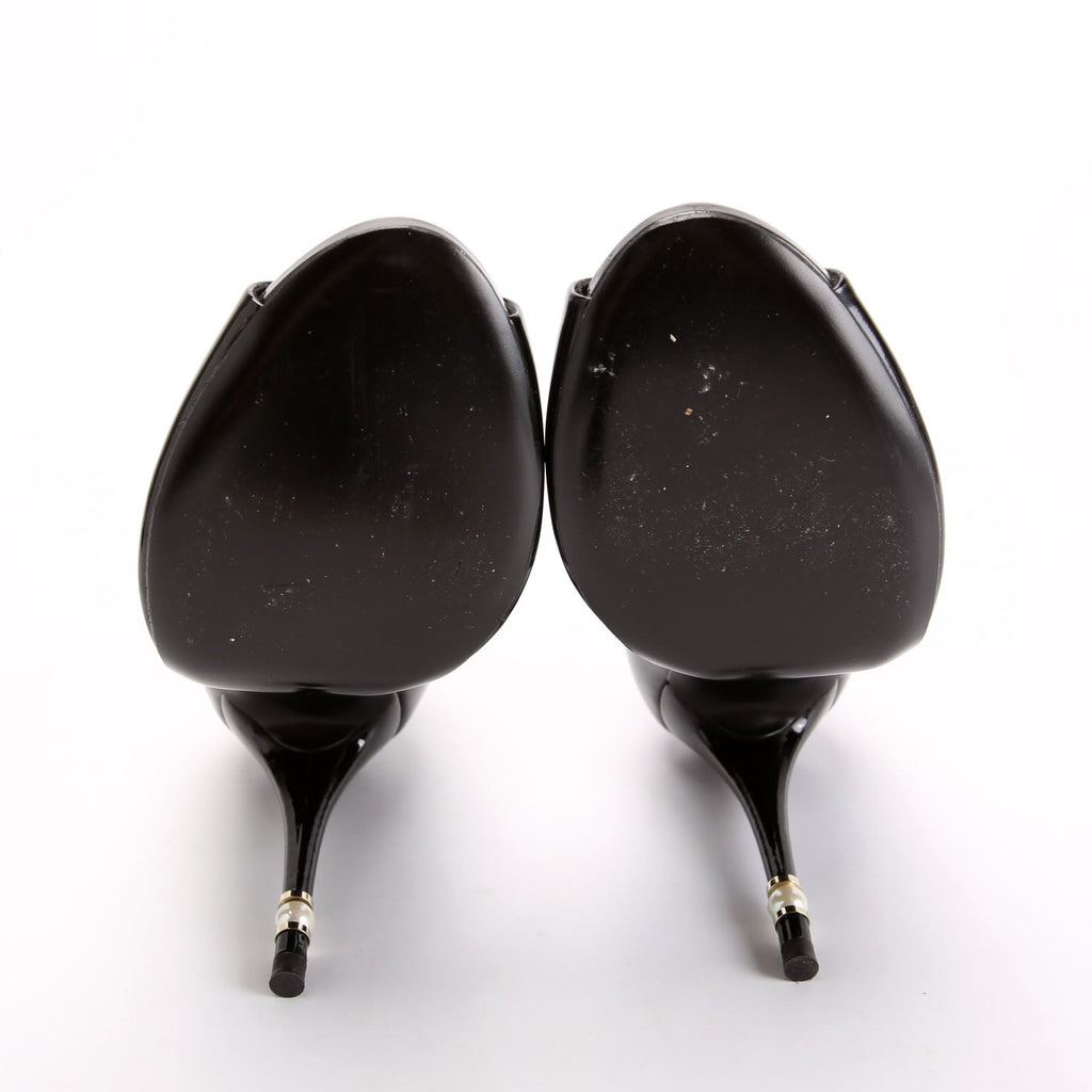 Peep Toe Patent Pearl Pumps Size 39 Black