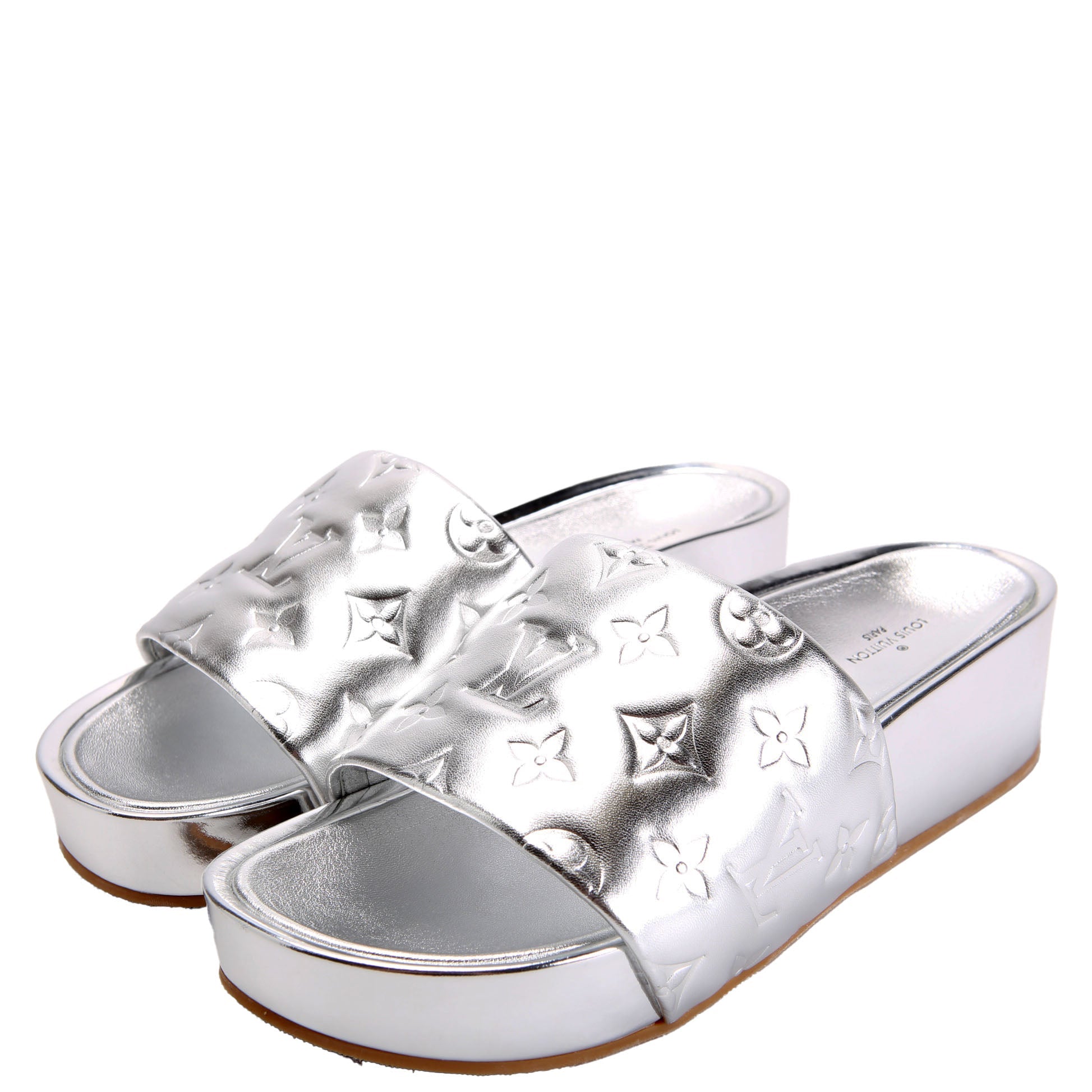 Metallic Monogram Platform Slides Size 39
