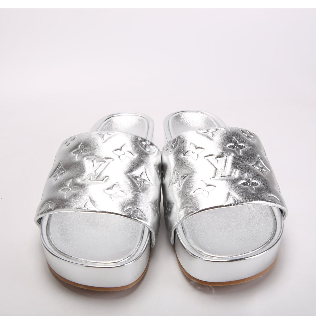 Metallic Monogram Platform Slides Size 39