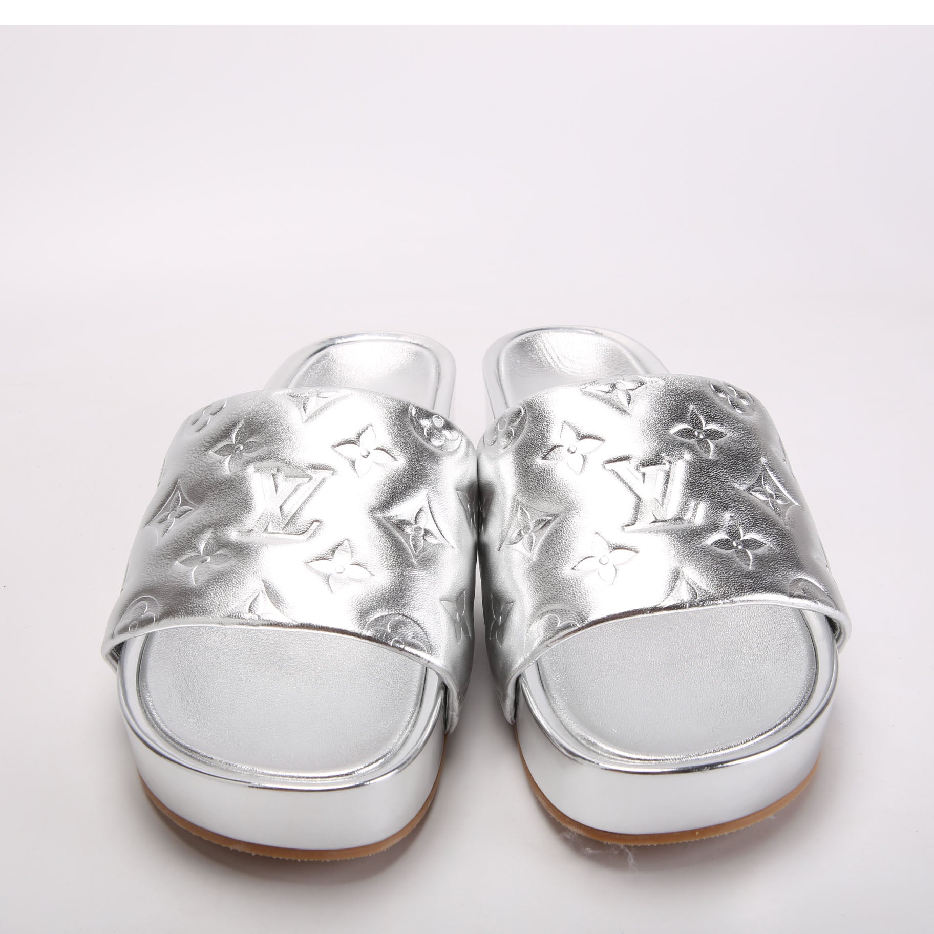 Metallic Monogram Platform Slides Size 39