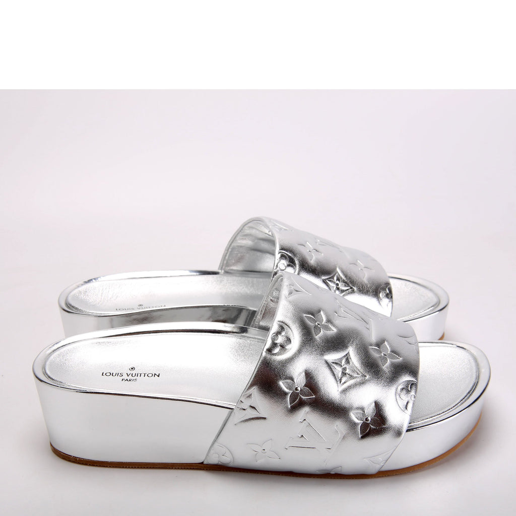 Metallic Monogram Platform Slides Size 39