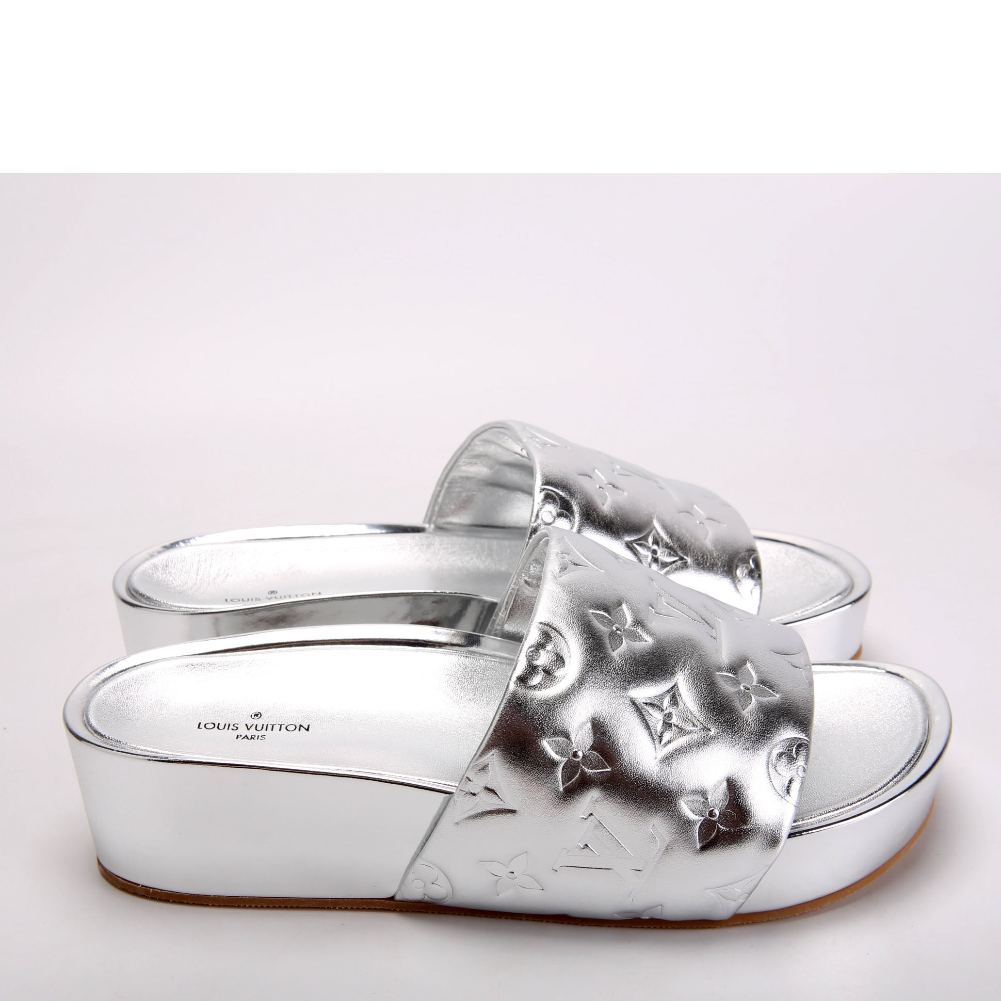 Metallic Monogram Platform Slides Size 39