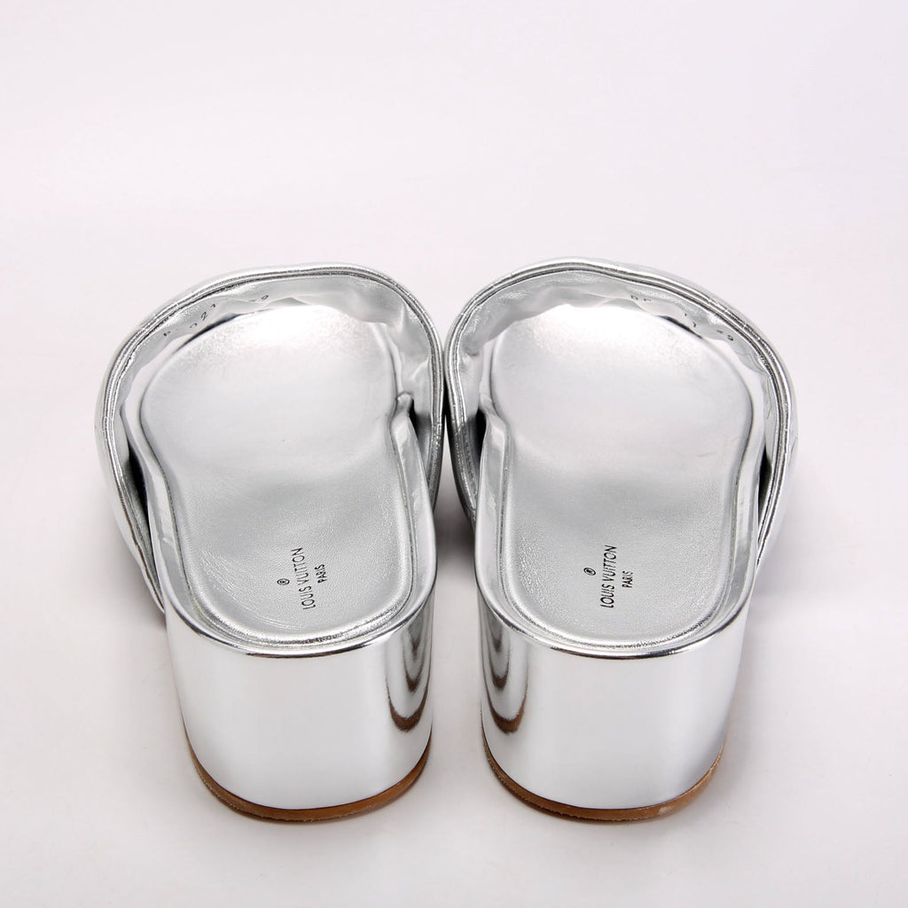 Metallic Monogram Platform Slides Size 39