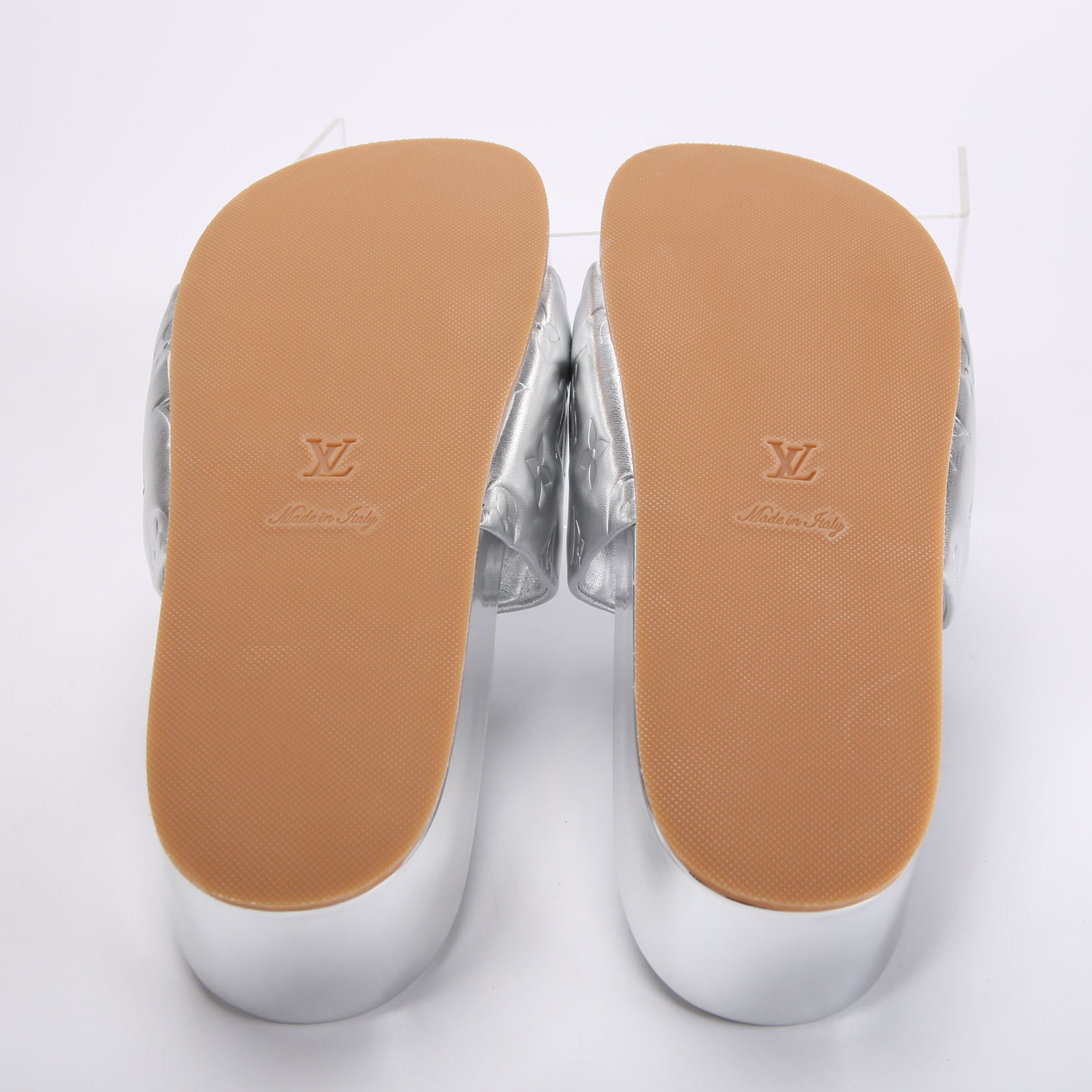Metallic Monogram Platform Slides Size 39