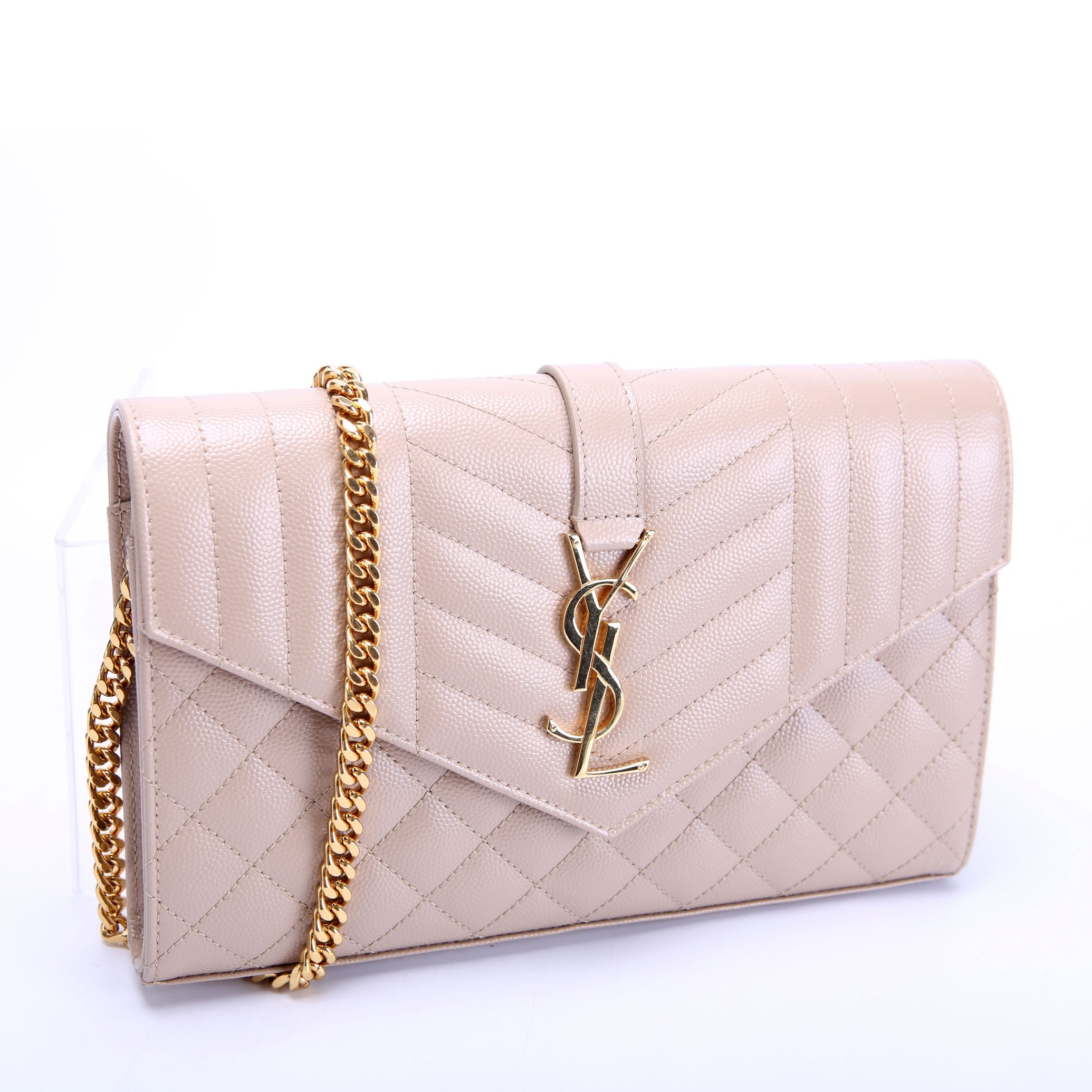 SAINT LAURENT Triquilt Grain De Chain Wallet 620280 Nude