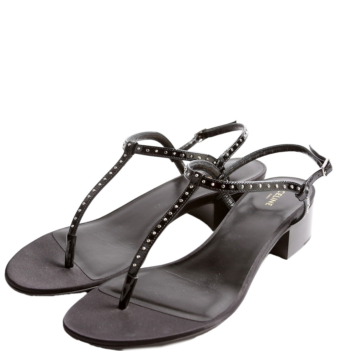 Studded T-Strap Sandals Size 38.5 Black