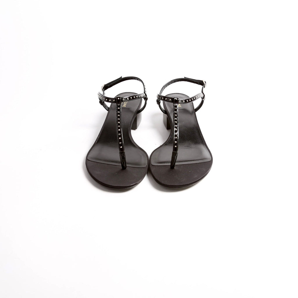 Studded T-Strap Sandals Size 38.5 Black