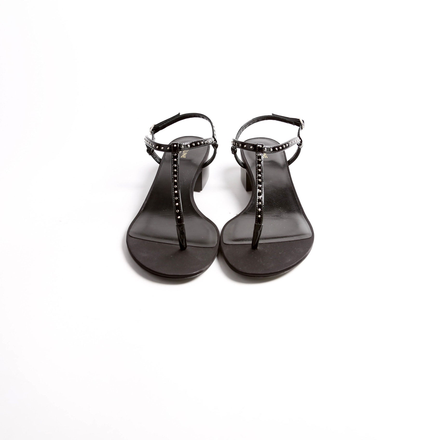 Studded T-Strap Sandals Size 38.5 Black