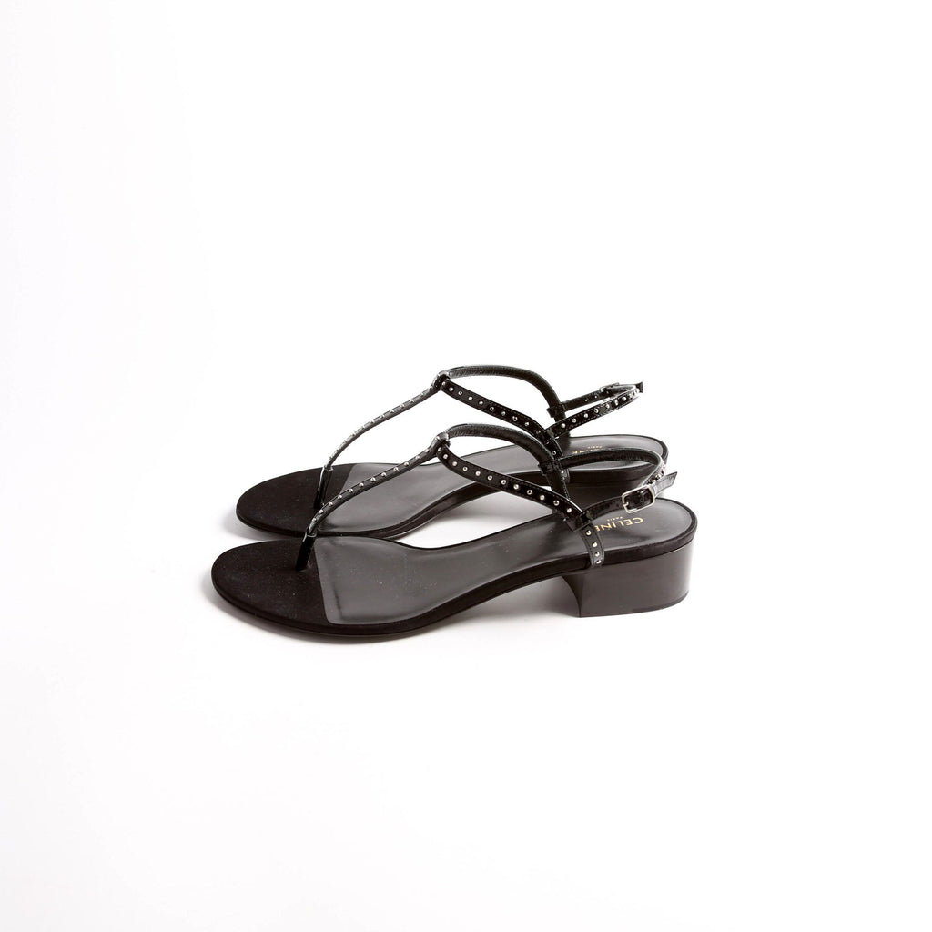 Studded T-Strap Sandals Size 38.5 Black