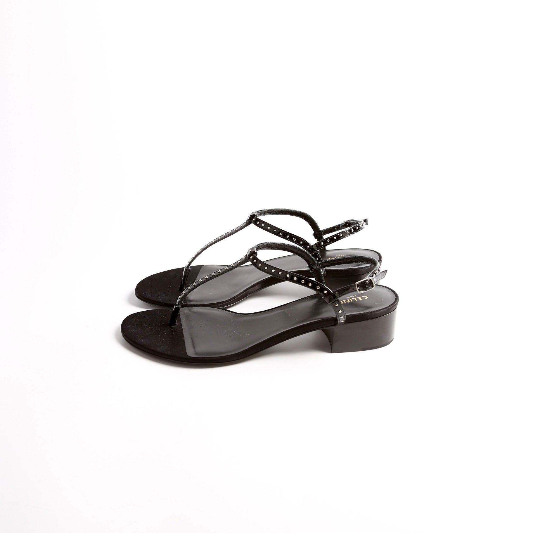 Studded T-Strap Sandals Size 38.5 Black