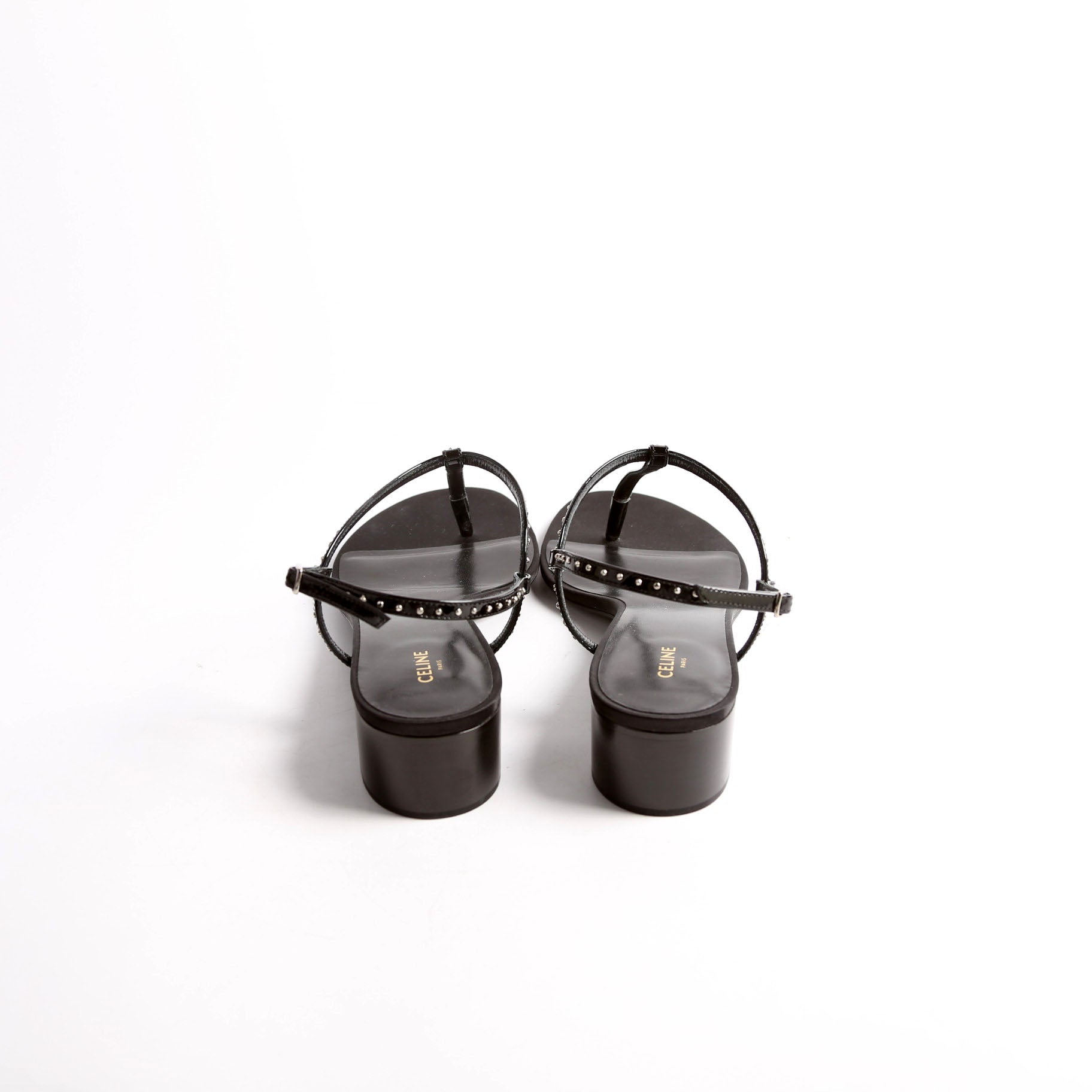 Studded T-Strap Sandals Size 38.5 Black