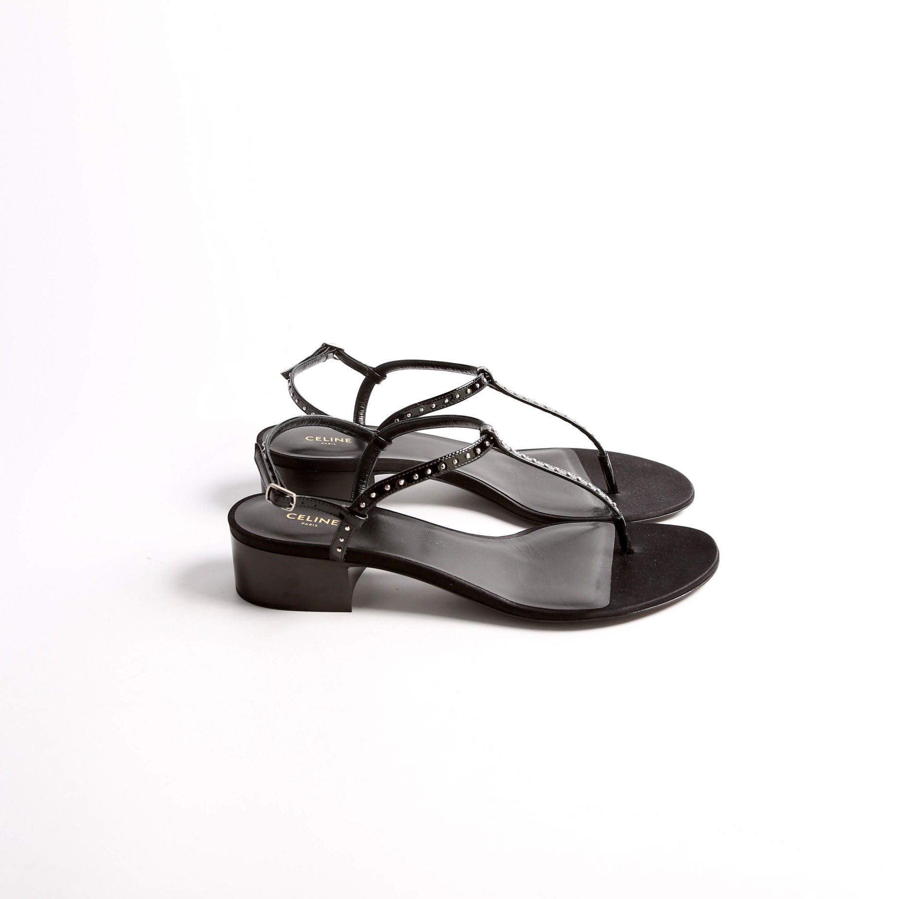 Studded T-Strap Sandals Size 38.5 Black