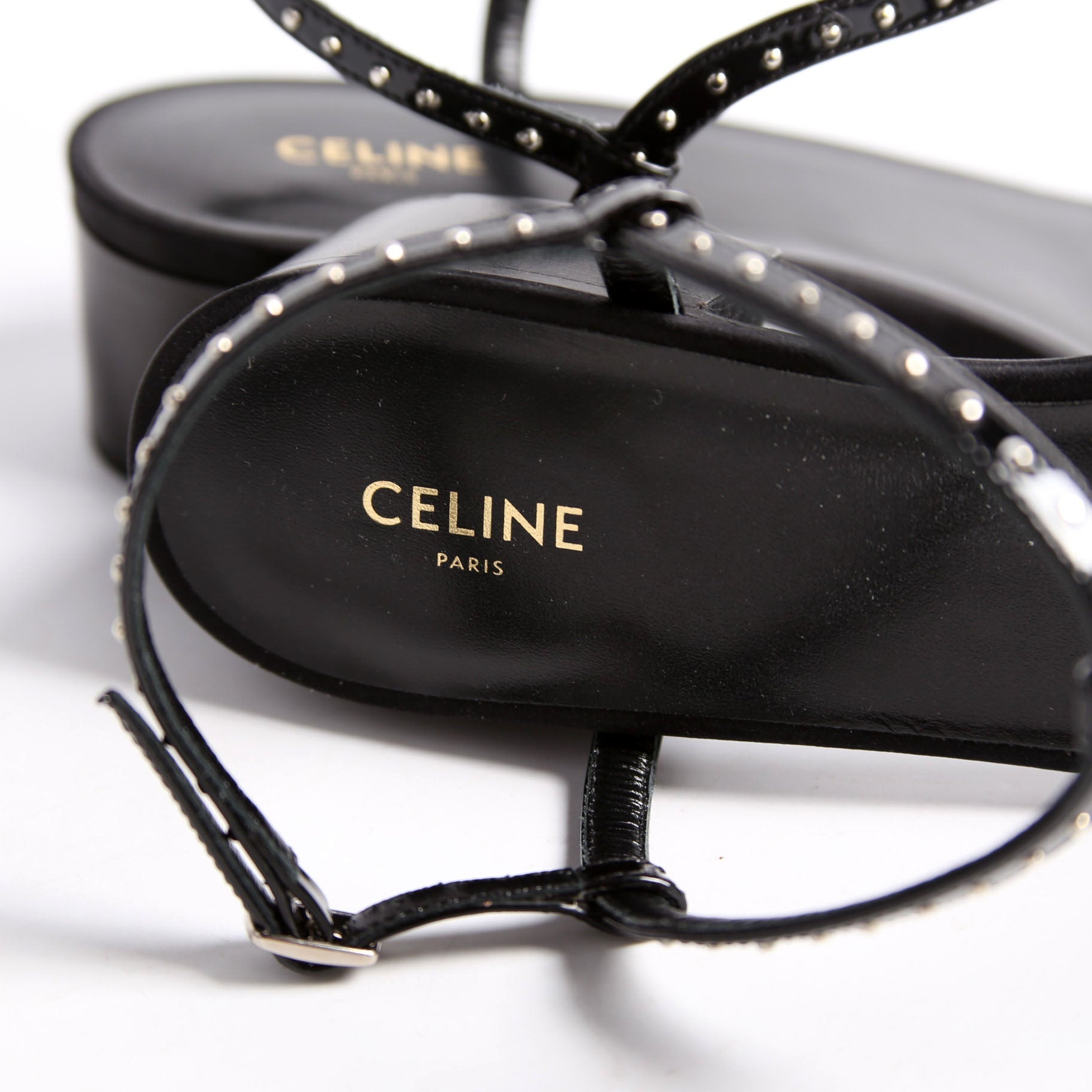 Studded T-Strap Sandals Size 38.5 Black