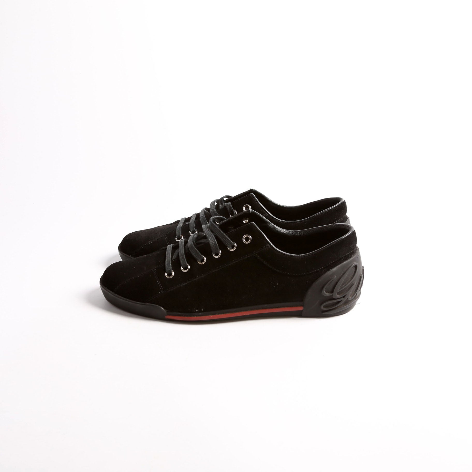 Script Logo Suede Sneakers Size 38 Black