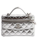 Slim Vanity Case With Chain Metallic Caviar RFID Silver