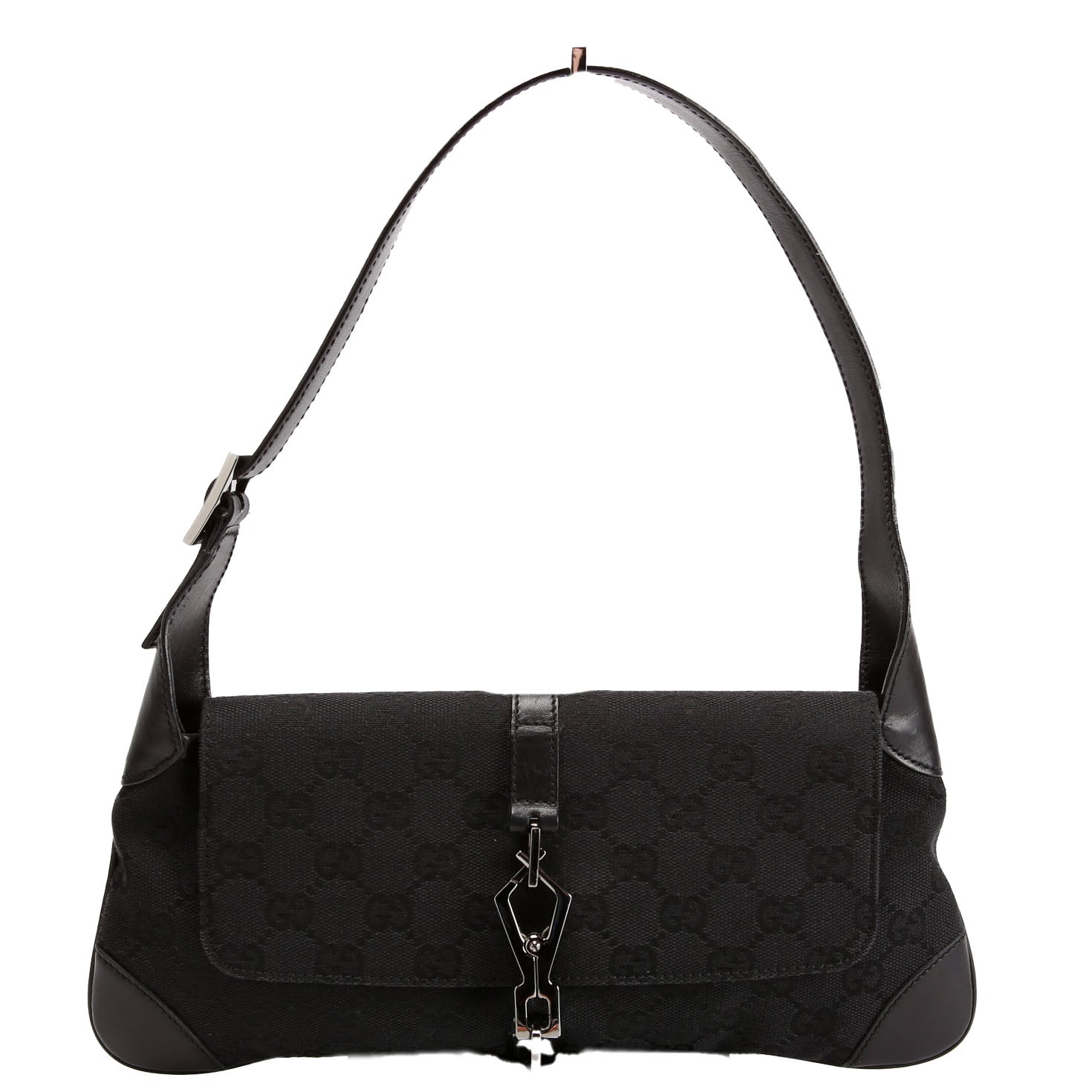 90667 GG Canvas Jackie O Flap Bag Black/Silver