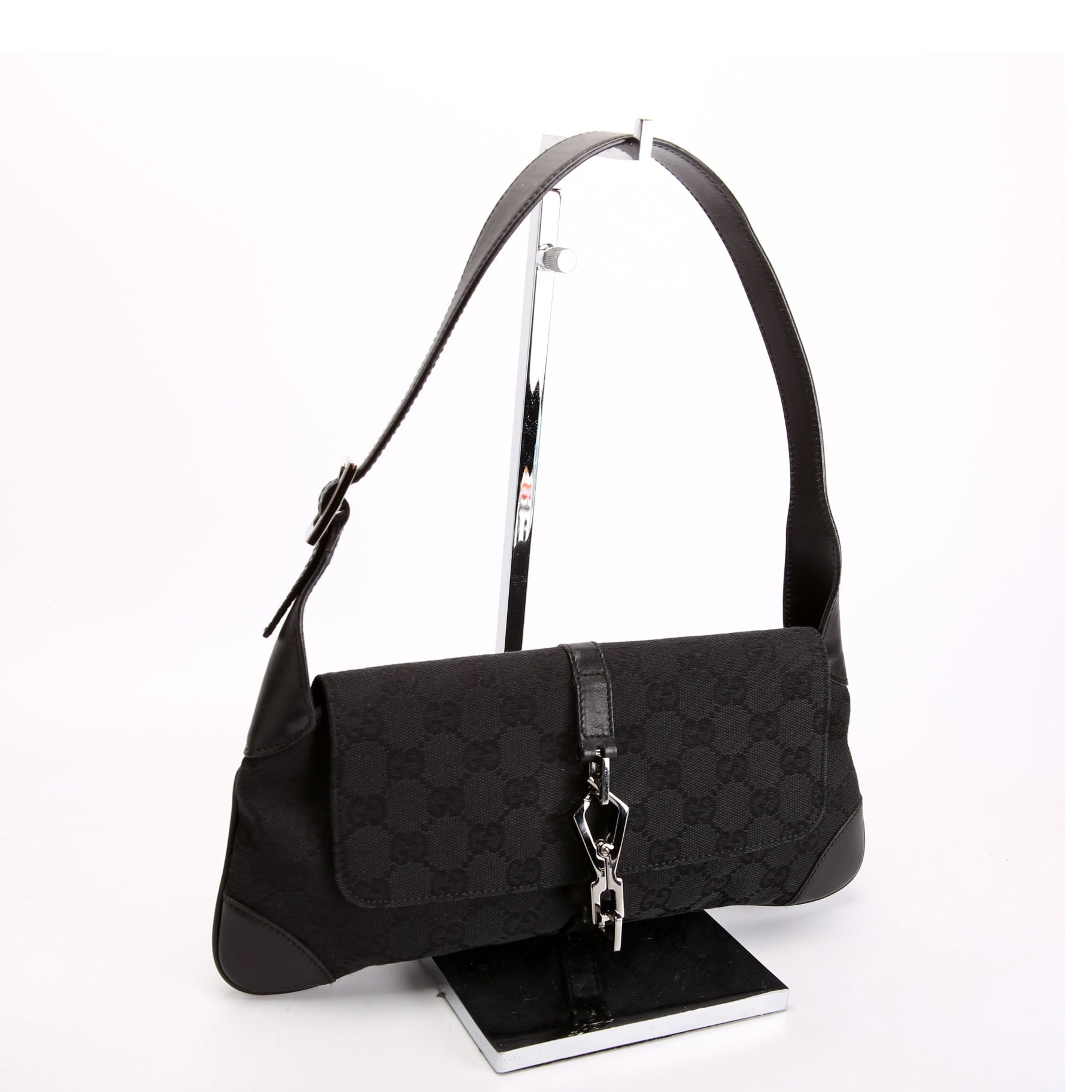 90667 GG Canvas Jackie O Flap Bag Black/Silver