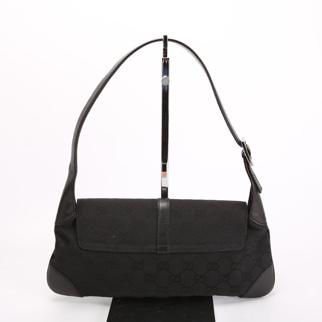 90667 GG Canvas Jackie O Flap Bag Black/Silver