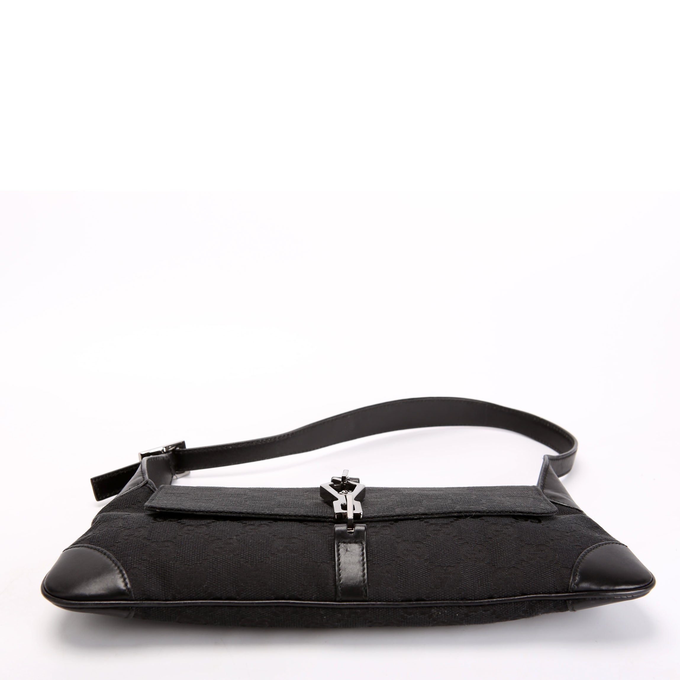 90667 GG Canvas Jackie O Flap Bag Black/Silver