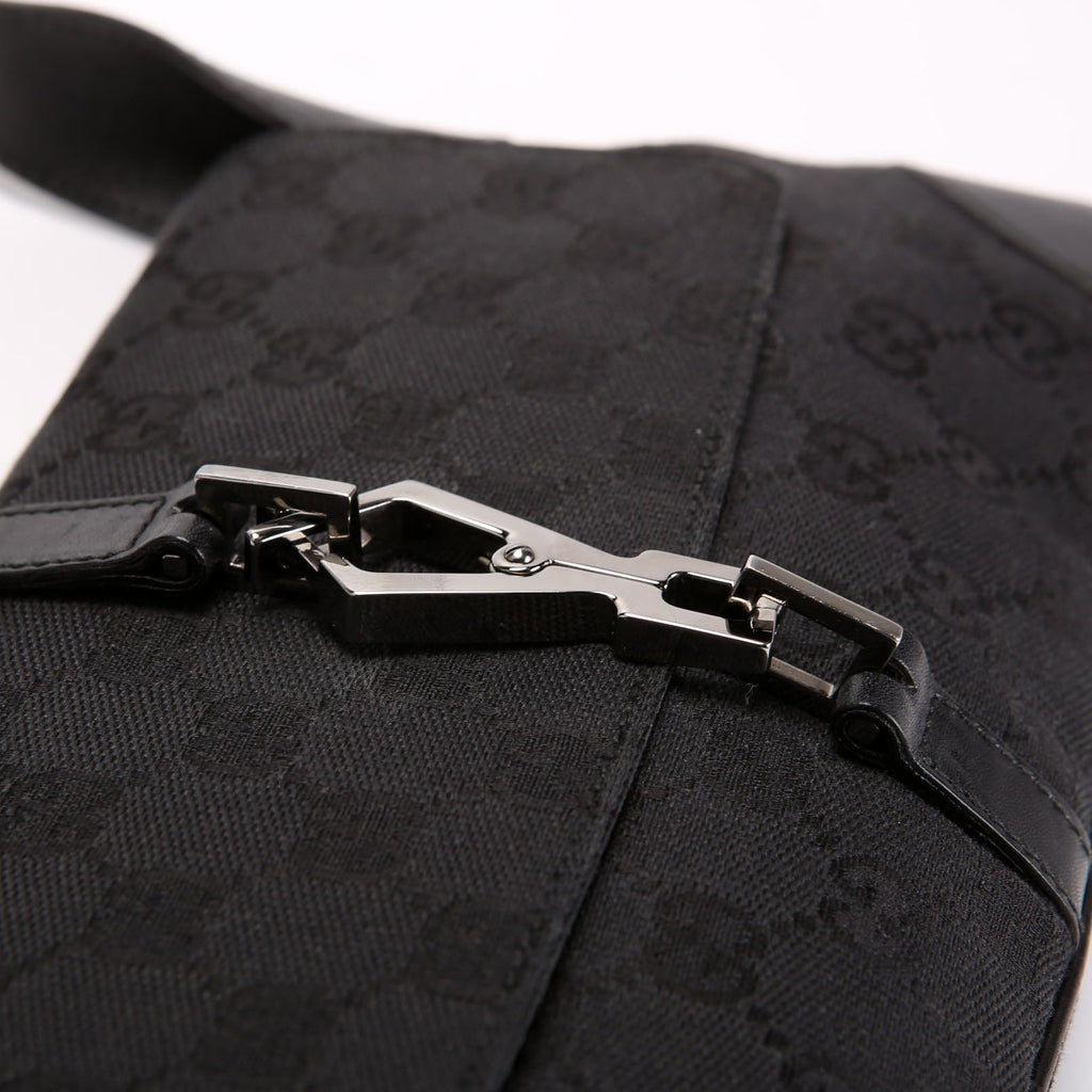 90667 GG Canvas Jackie O Flap Bag Black/Silver