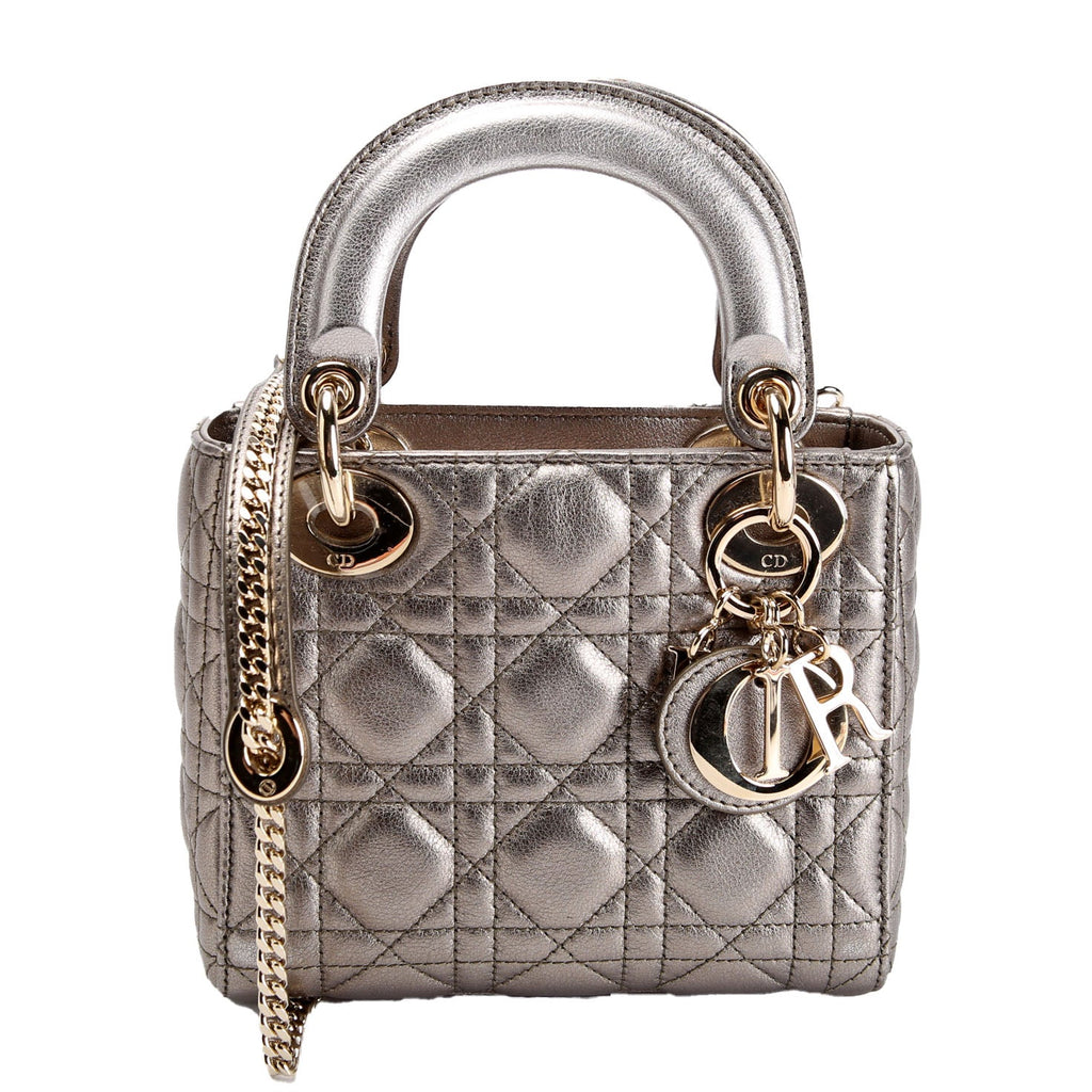 Lady Dior Mini Metallic Lambskin Silver