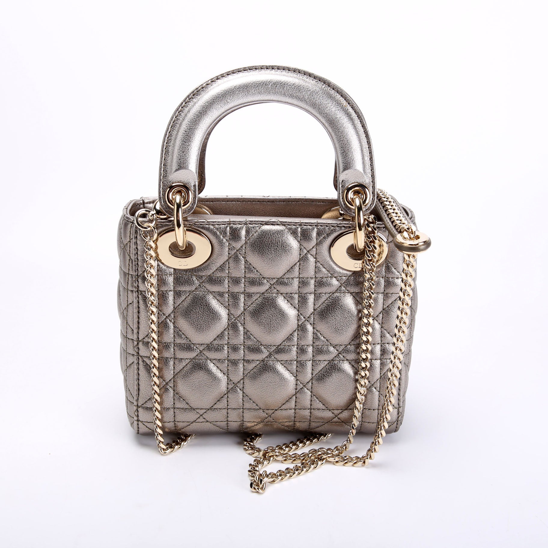 Lady Dior Mini Metallic Lambskin Silver