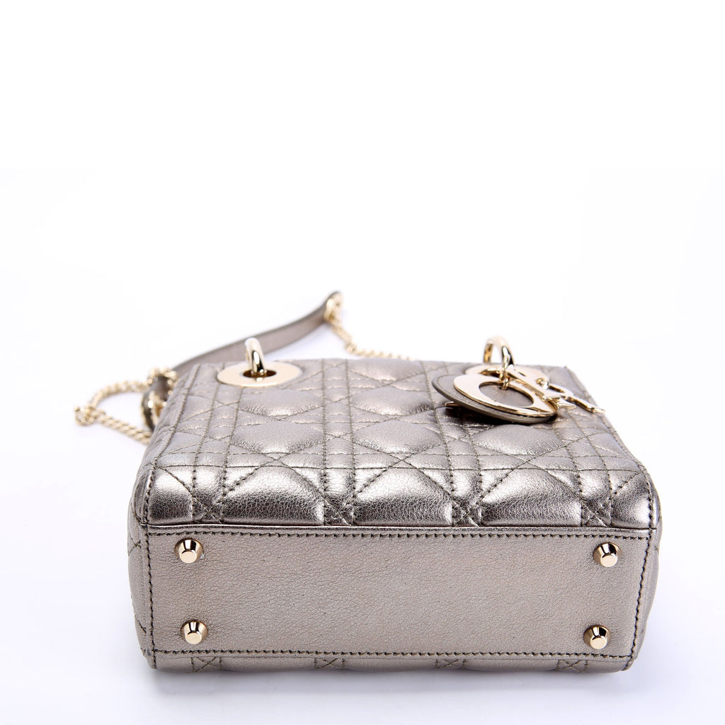 Lady Dior Mini Metallic Lambskin Silver
