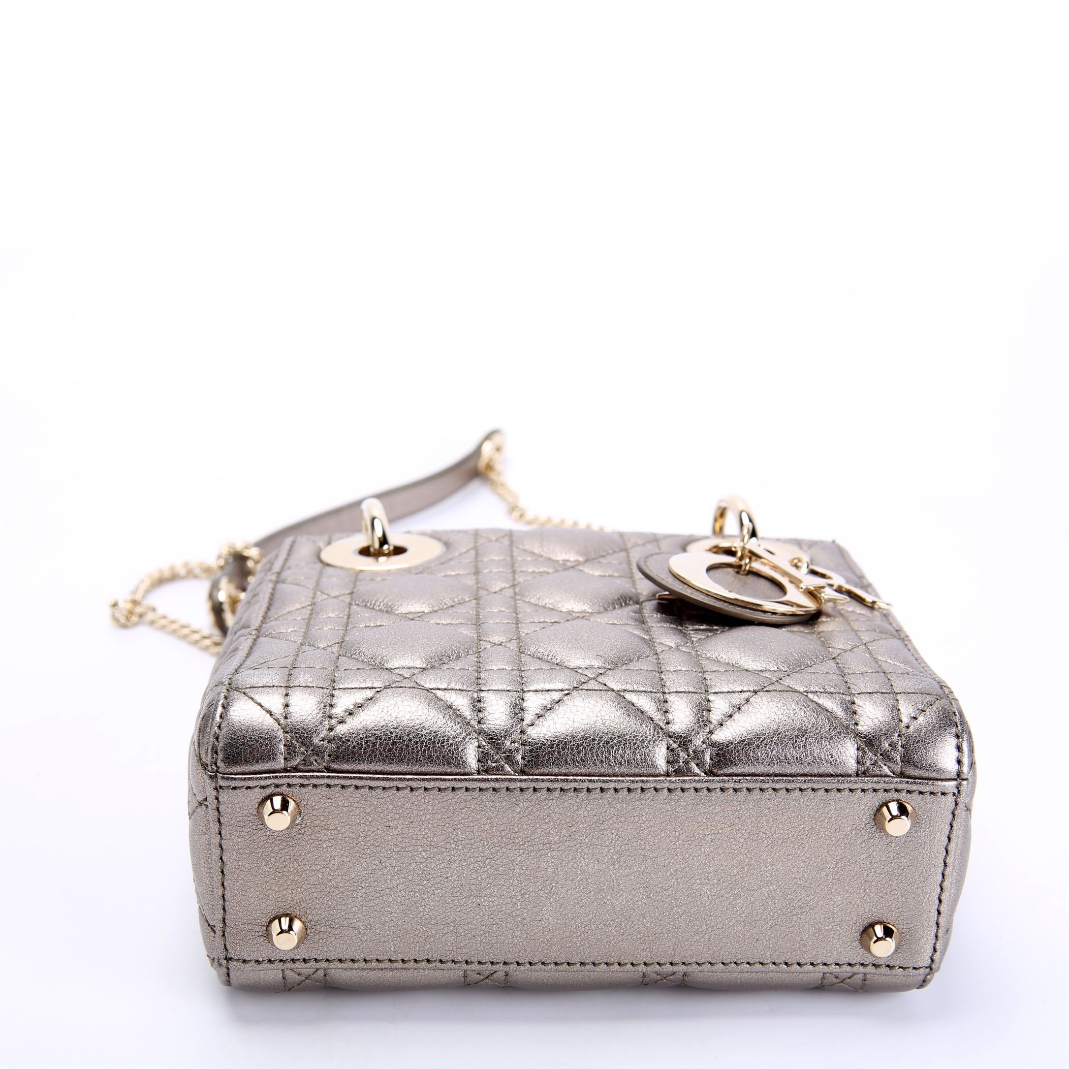 Lady Dior Mini Metallic Lambskin Silver
