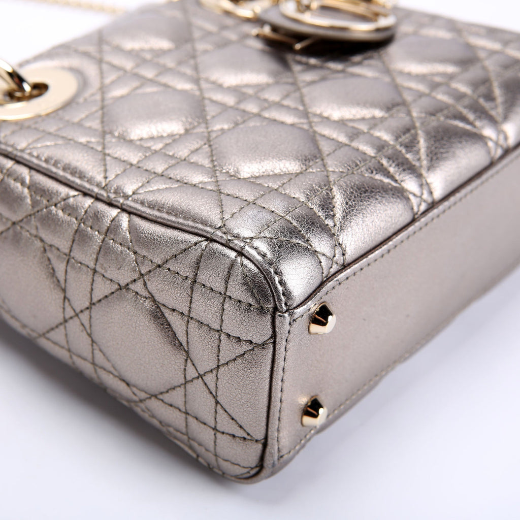Lady Dior Mini Metallic Lambskin Silver