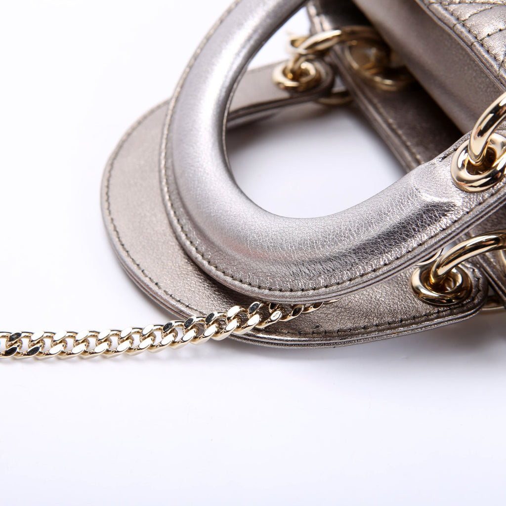 Lady Dior Mini Metallic Lambskin Silver