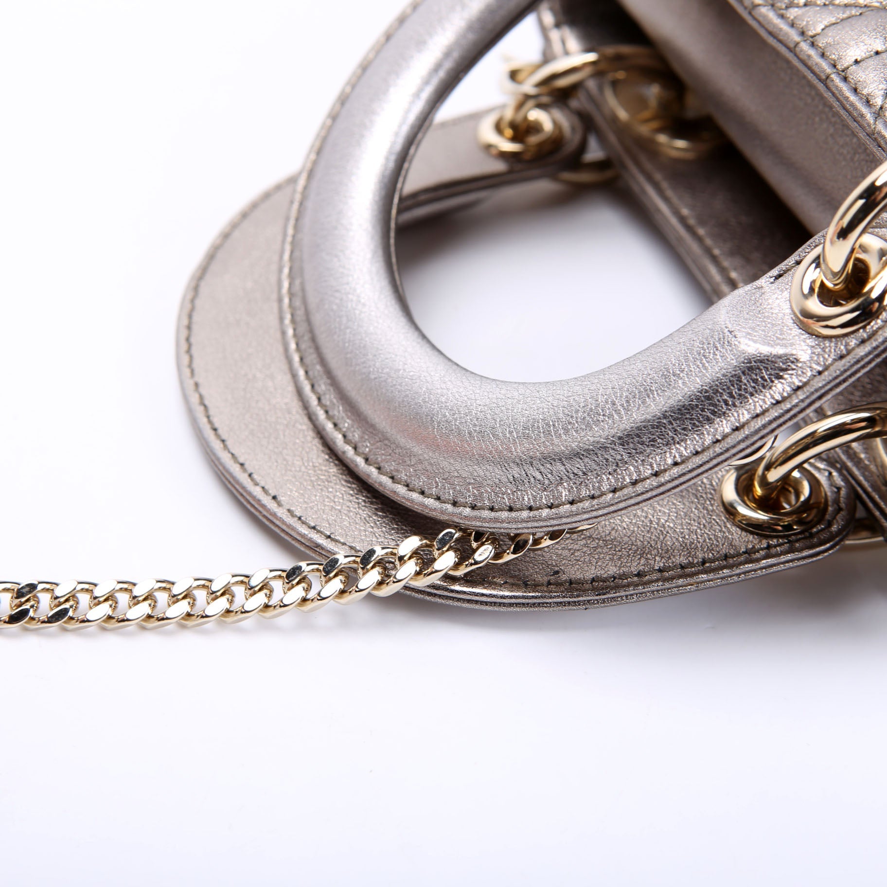 Lady Dior Mini Metallic Lambskin Silver