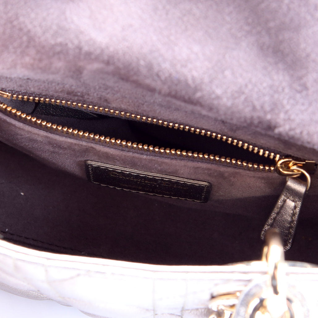 Lady Dior Mini Metallic Lambskin Silver