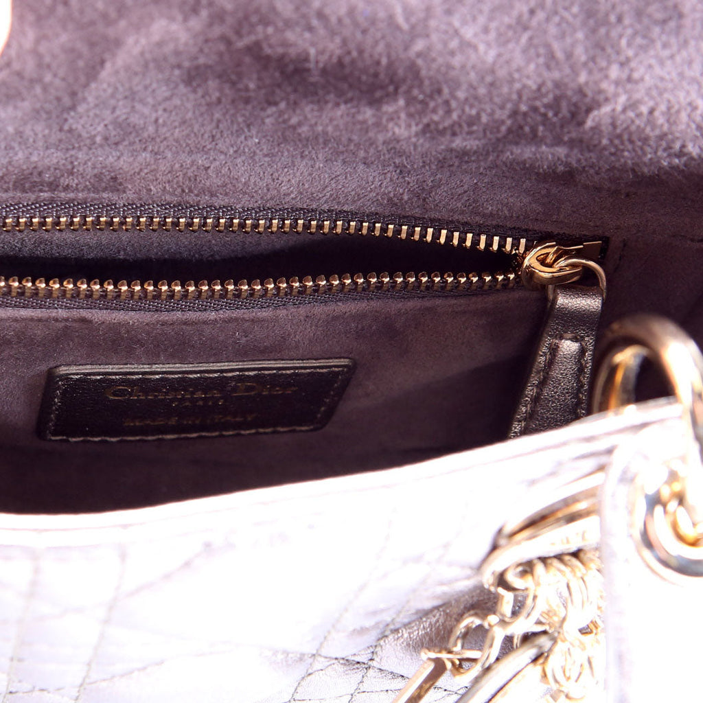 Lady Dior Mini Metallic Lambskin Silver