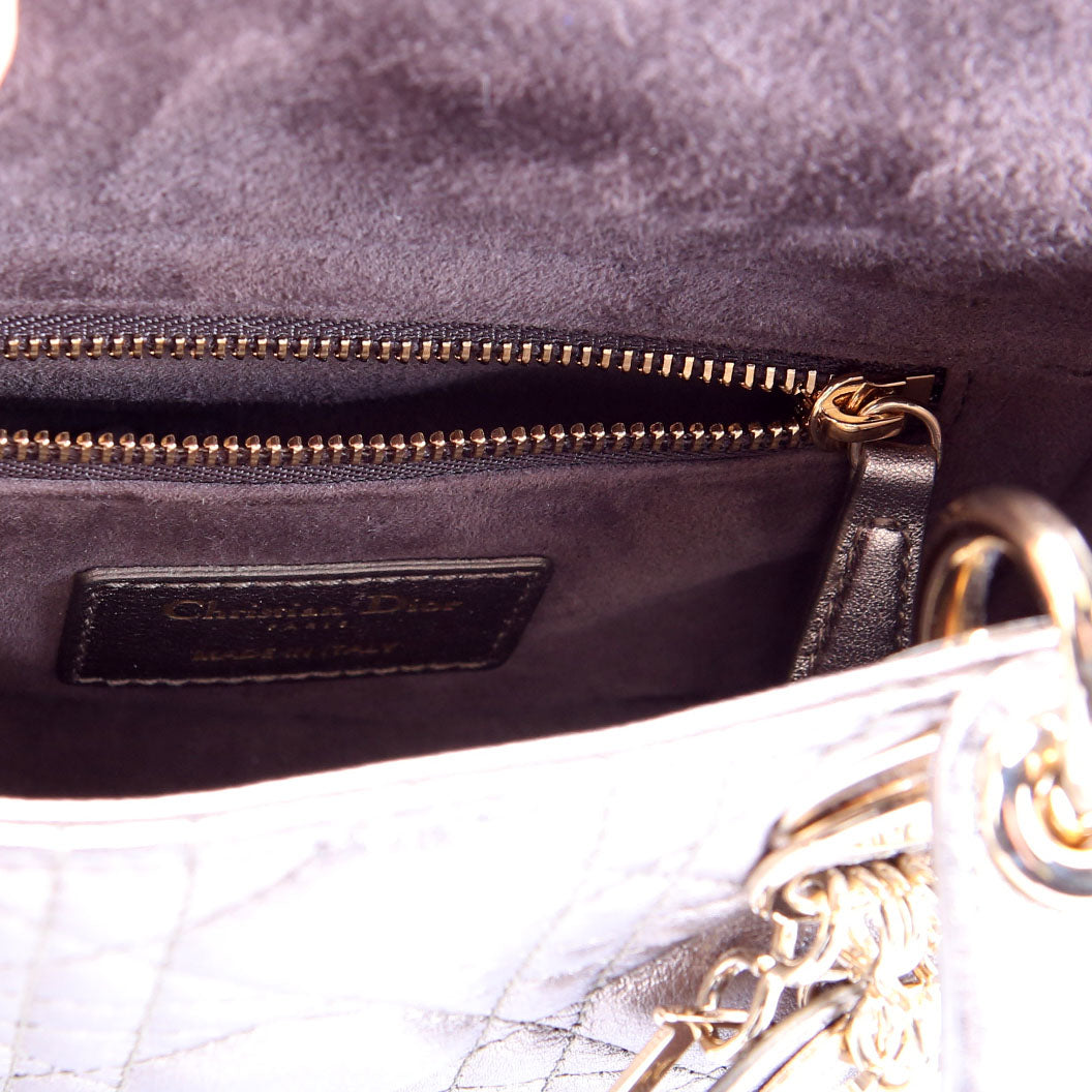 Lady Dior Mini Metallic Lambskin Silver