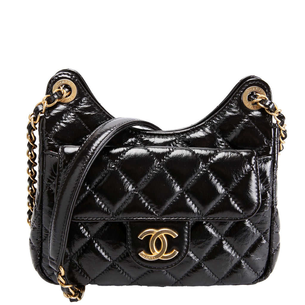 Wavy CC Hobo Crmpled Calfskin Small RFID Black