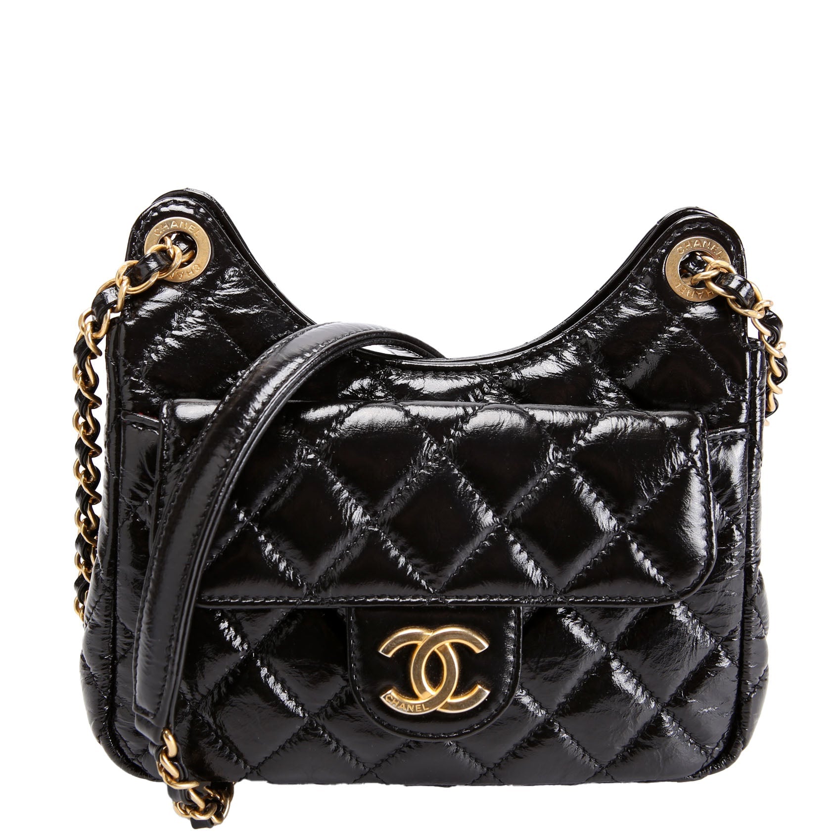 Wavy CC Hobo Crmpled Calfskin Small RFID Black