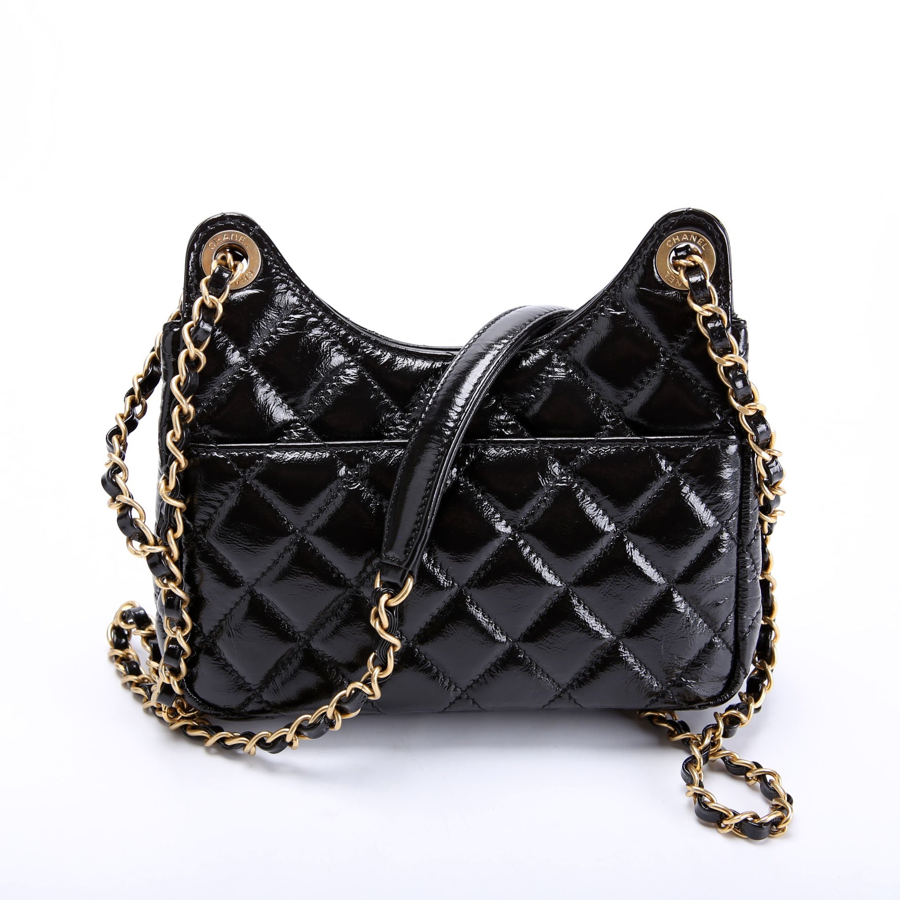 Wavy CC Hobo Crmpled Calfskin Small RFID Black