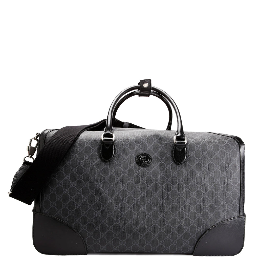 Gucci 696015 GG Supreme Interlocking G Large Duffle Bag Black/Gray