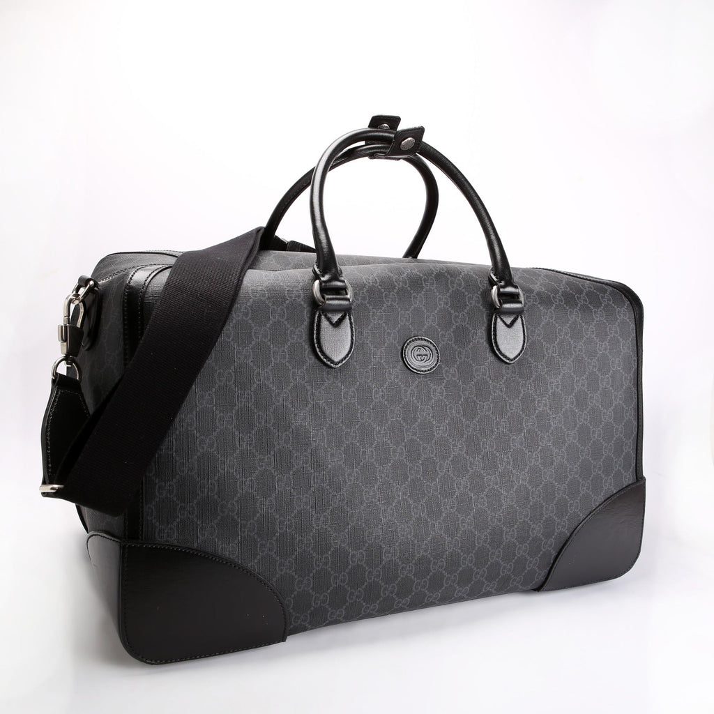 Gucci 696015 GG Supreme Interlocking G Large Duffle Bag Black/Gray