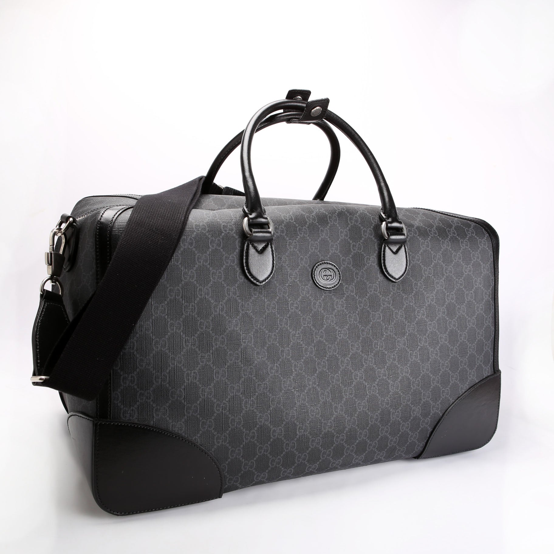 Gucci 696015 GG Supreme Interlocking G Large Duffle Bag Black/Gray