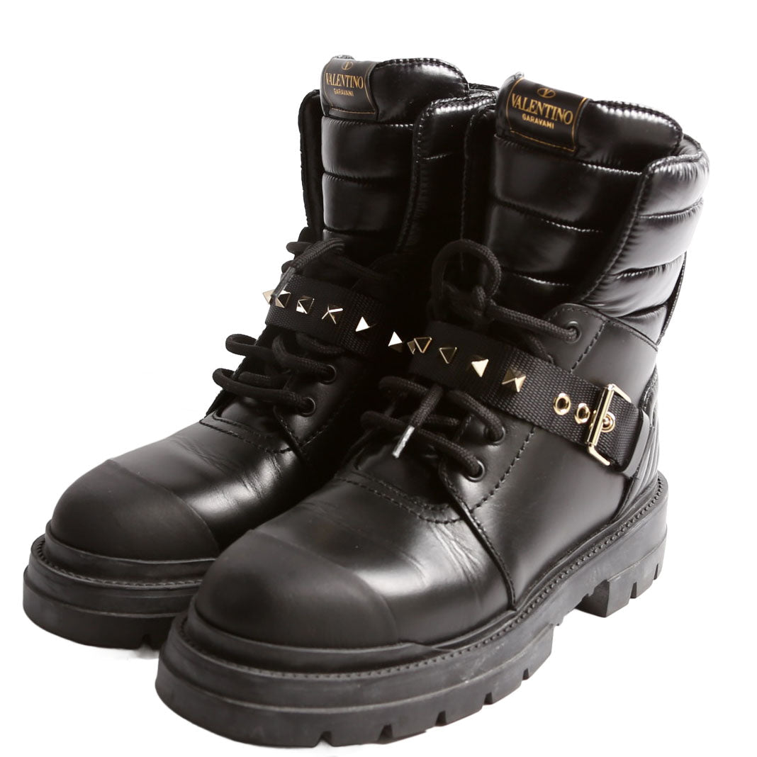 Rockstud Leather/Nylon Combat Boots Size 38 Black