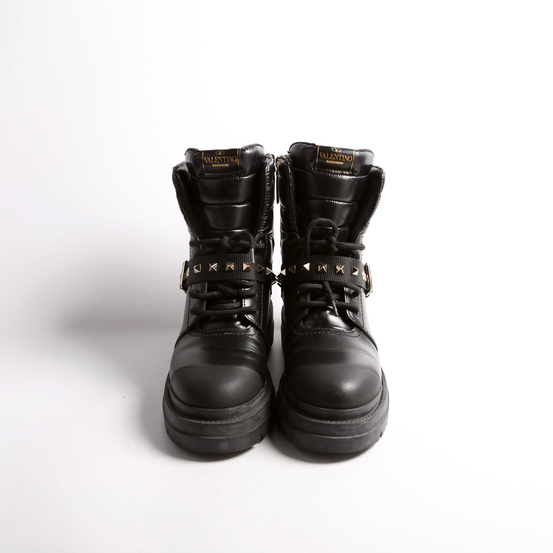 Rockstud Leather/Nylon Combat Boots Size 38 Black