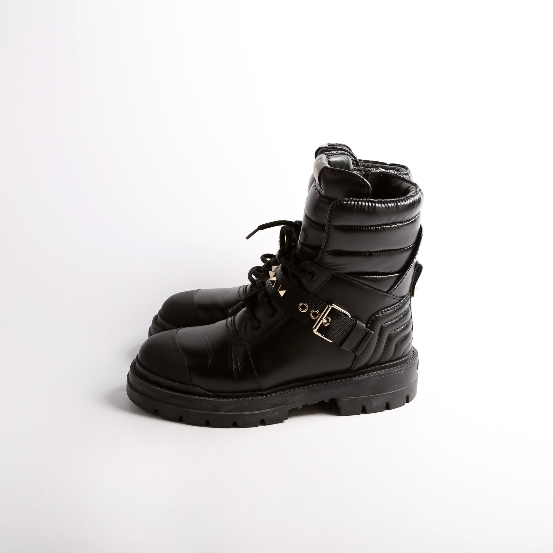 Rockstud Leather/Nylon Combat Boots Size 38 Black