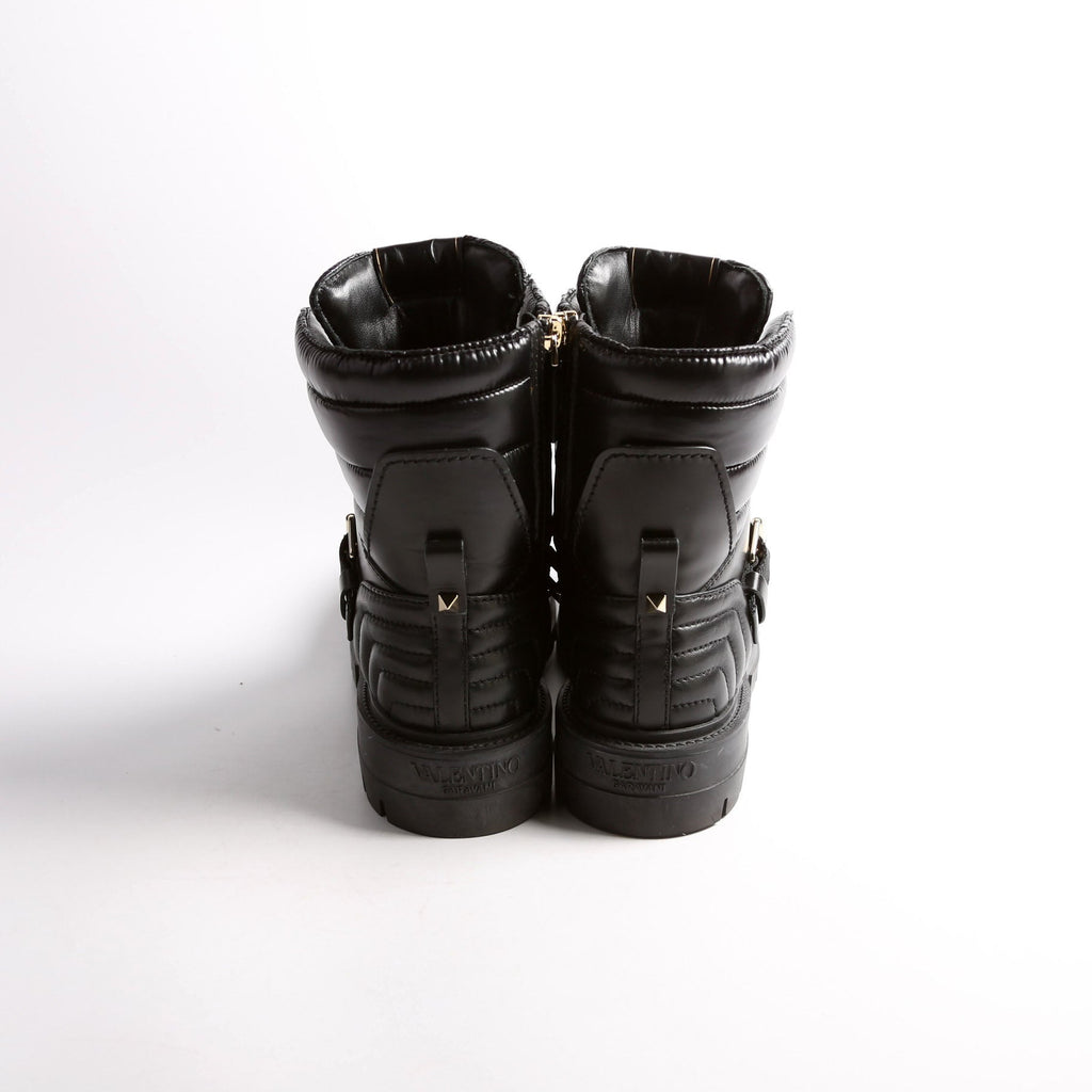 Rockstud Leather/Nylon Combat Boots Size 38 Black