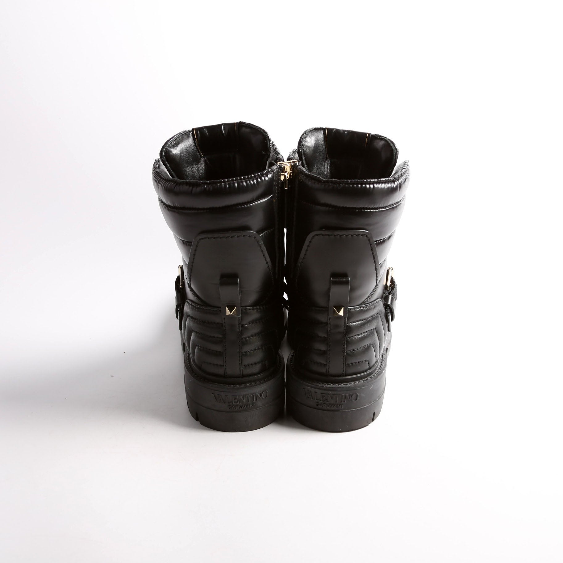 Rockstud Leather/Nylon Combat Boots Size 38 Black